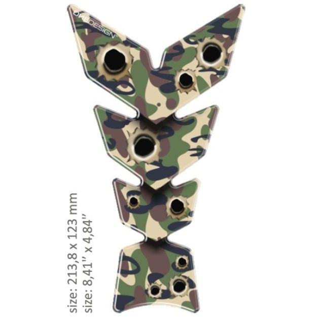 Αυτοκόλλητο ρεζερβουαρ ONEDESIGN UNIVERSAL TANK PAD - MATT GREEN/BEIGE/BLACK - CAMOUFLAGE GREEM DESIGN - 21,38 CM X 12,3 CM | 8.41" X
 CGMOON12P