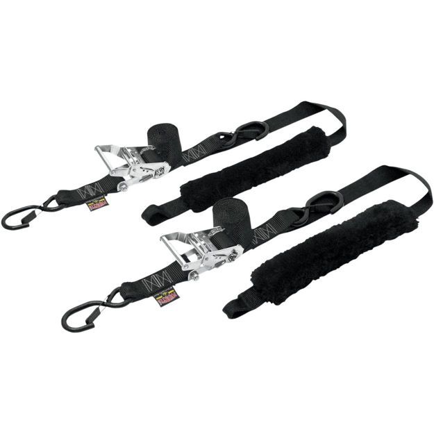 POWERTYE MFG TIEDOWN RATCHET FAT-STRAP DELUXE / BLACK|BLACK / NYLON|SHEEPSKIN
