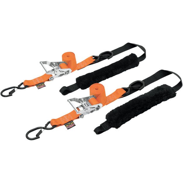 POWERTYE MFG TIEDOWN RATCHET FAT-STRAP DELUXE / BLACK|ORANGE / NYLON|SHEEPSKIN
