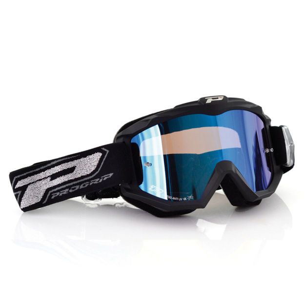 PRO GRIP GOGGLES OFFROAD FLUO MAT BLACK 3204 LENS MIRRORED BLUE